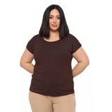 DISENTIS MODEST Büyük Beden Düşük Kısa Kollu Bluz, 48, 86950410010, Kahverengi, Kadın