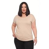 DISENTIS MODEST Büyük Beden Düşük Kısa Kollu Rengi Bluz, 44, 86950410010, Bej, Kadın
