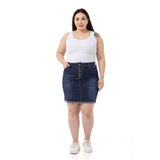 Disentis Modest Büyük Beden Eteği Püsküllü Düğme Detaylı Lacivert Denim Mini Etek - 44