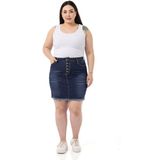 Disentis Modest Büyük Beden Eteği Püsküllü Düğme Detaylı Lacivert Denim Mini Etek - 48
