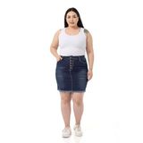Disentis Modest Büyük Beden Eteği Püsküllü Düğme Detaylı Lacivert Denim Mini Etek - 54