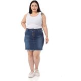 Disentis Modest Büyük Beden Eteği Püsküllü Düğme Detaylı Mavi Denim Mini Etek - 50