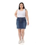 DISENTIS MODEST Büyük Beden Eteği Püsküllü Düğme Detaylı Mavi Denim Mini Etek