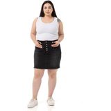 Disentis Modest Büyük Beden Eteği Püsküllü Düğme Detaylı Siyah Denim Mini Etek, 44