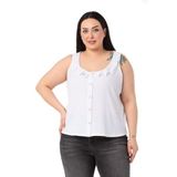 Disentis Modest Büyük Beden Fırfırlı Yaka Kolsuz Düğmeli Beyaz Bluz,48