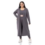 Disentis Modest Büyük Beden Fitilli Crop Body Tayt Hırka Üçlü Koyu Gri Takım, 48