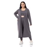 DISENTIS MODEST Büyük Beden Fitilli Crop Body Tayt Hırka Üçlü Koyu Gri Takım, 50