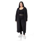 DISENTIS MODEST Büyük Beden Fitilli Crop Body Tayt Hırka Üçlü Siyah Takım