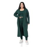 DISENTIS MODEST Büyük Beden Fitilli Crop Body Tayt Hırka Üçlü Zümrüt Takım, 44