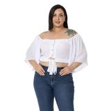 Disentis Modest Büyük Beden Geniş Kollu Beli Lastik Ve Büzgülü Crop Beyaz Bluz,52