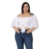 Disentis Modest Büyük Beden Geniş Kollu Beli Lastik Ve Büzgülü Crop Beyaz Bluz,54