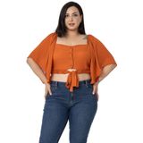 Disentis Modest Büyük Beden Geniş Kollu Beli Lastik Ve Büzgülü Crop Kiremit Bluz,52