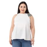 Disentis Modest Büyük Beden Halter Yaka Saten Dokulu Astarlı Beyaz Bluz,46