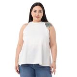 Disentis Modest Büyük Beden Halter Yaka Saten Dokulu Astarlı Beyaz Bluz,48