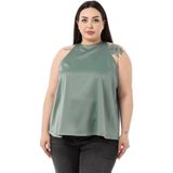 Disentis Modest Büyük Beden Halter Yaka Saten Dokulu Astarlı Mint Yeşili Bluz,50