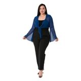 Disentis Modest Büyük Beden Ispanyol Kollu Önü Bağlamalı Şifon Lacivert Bolero - 48