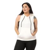 Disentis Modest Büyük Beden Kanguru Cepli Kapüşonlu Geniş Kol Oyuntulu Beyaz T-Shirt,46