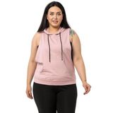 Disentis Modest Büyük Beden Kanguru Cepli Kapüşonlu Geniş Kol Oyuntulu Pudra T-Shirt,44