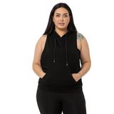 Disentis Modest Büyük Beden Kanguru Cepli Kapüşonlu Geniş Kol Oyuntulu Siyah T-Shirt,44