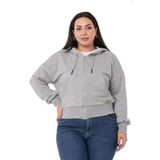 Disentis Modest Büyük Beden Kanguru Cepli Kapüşonlu Üç Iplik Gri Melanj Sweatshirt, 46
