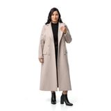 Disentis Modest Büyük Beden Kaplama Düğmeli Cepli Astarlı Uzun Bej Rengi Kaşe Kaban, 44