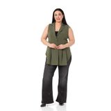 Disentis Modest Büyük Beden Kaplama Düğmeli Eteği Pileli Arkası Kısa Haki Yelek, 48
