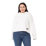 Disentis Modest Büyük Beden Kapüşonlu Düşük Kollu Pis Dikişli Üç Iplik Beyaz Sweatshirt, 48