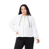 Disentis Modest Büyük Beden Kapüşonlu Fermuarlı Üç Iplik Beyaz Sweatshirt, 44