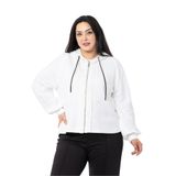 Disentis Modest Büyük Beden Kapüşonlu Fermuarlı Üç Iplik Beyaz Sweatshirt, 50