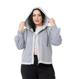 Disentis Modest Büyük Beden Kapüşonlu Fermuarlı Üç Iplik Gri Melanj Sweatshirt, 48