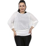 Disentis Modest Büyük Beden Kayık Yaka Yarasa Kollu Eteği Geniş Bantlı Flamlı Beyaz Bluz - 44