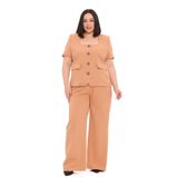 DISENTIS MODEST Büyük Beden Kısa Kollu U Yaka Vizon Ceket Pantolon İkili Takım, 52
