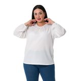 Disentis Modest Büyük Beden Kol Ağzı Lastikli Yakası Pileli Beyaz Bluz - 48
