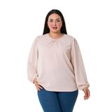 Disentis Modest Büyük Beden Kol Ağzı Lastikli Yakası Pileli Pudra Bluz - 48