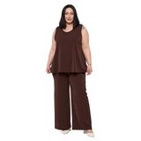 DISENTIS MODEST Büyük Beden Kolsuz Bluz Bol Paça Pantolon Kahverengi İkili Takım, Kahverengi, 50