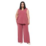 DISENTIS MODEST Büyük Beden Kolsuz Bluz Bol Paça Pantolon Kahverengi İkili Takım