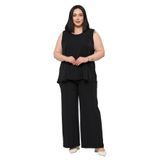DISENTIS MODEST Büyük Beden Kolsuz Bluz Bol Paça Pantolon Siyah İkili Takım