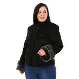 Disentis Modest Büyük Beden Kolu Kürklü Sahte Cepli Astarlı Kısa Siyah Ceket - 46
