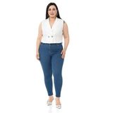 Disentis Modest Büyük Beden Kruvaze Çift Düğmeli Beyaz Mini Yelek - 50