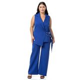 Disentis Modest Büyük Beden Kuş Gözü Kemerli Yelek Pantolon Saks Mavi Ikili Takım, 46