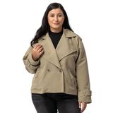 Disentis Modest Büyük Beden Mono Yaka Apoletli Cepli Oversize Astarlı Çağla Yeşili Kısa Trençkot, 52