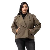 Disentis Modest Büyük Beden Mono Yaka Apoletli Cepli Oversize Astarlı Haki Kısa Trençkot, 46