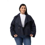 Disentis Modest Büyük Beden Mono Yaka Apoletli Cepli Oversize Astarlı Lacivert Kısa Trençkot, 44