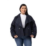 Disentis Modest Büyük Beden Mono Yaka Apoletli Cepli Oversize Astarlı Lacivert Kısa Trençkot, 52