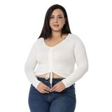 Disentis Modest Büyük Beden Önden Tünel Büzgülü Uzun Kollu Viskon Ekru Bluz - 48