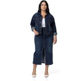 Disentis Modest Büyük Beden Önden Yırtmaç Detaylı Beş Cepli Midi Denim Lacivert Etek, 44