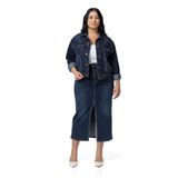 Disentis Modest Büyük Beden Önden Yırtmaç Detaylı Beş Cepli Midi Denim Lacivert Etek, 54