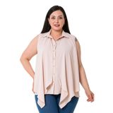 Disentis Modest Büyük Beden Önü Çift Kat Kolsuz Pilikaşe Detaylı Pudra Gömlek,50
