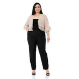 Disentis Modest Büyük Beden Önü Çift Kat Kolu ve Arkası Fırfırlı Şifon Bej Bolero - 54