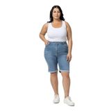 Disentis Modest Büyük Beden Paçası Katlamalı Beş Cepli Denim Açık Mavi Şort, 50